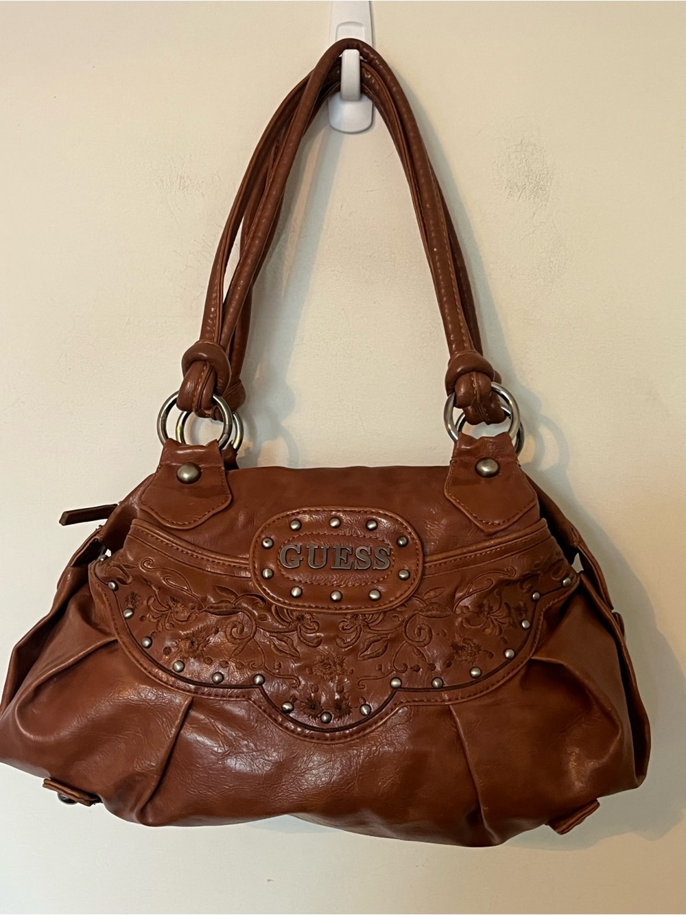 Vintage Y2K GUESS Brown Embroidered Studded Shoulder Satchel Bag - Picture 3 of 16